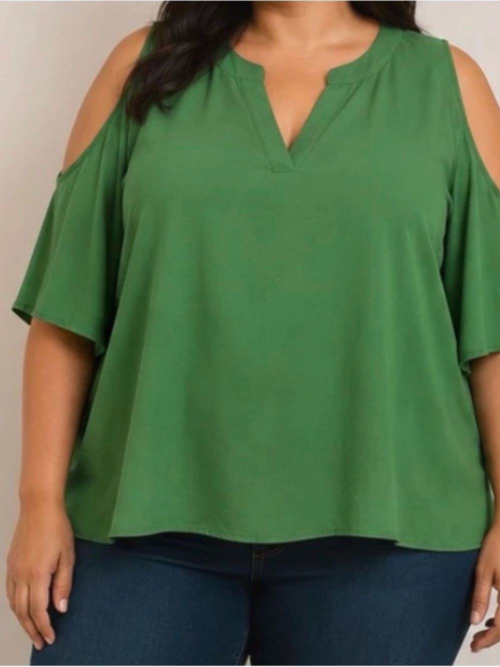 BOLD elements Plus Size Cold-Shoulder V-Neck Top in Green